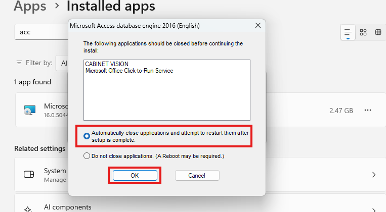 Access Search Engine How to remove and re-install Microsoft Access database engine